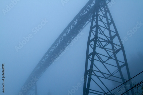 Iron bridge in fog