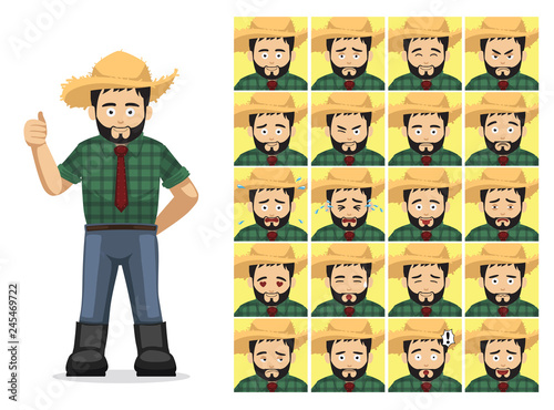 Festa Junina Caipira Man Cartoon Emotion faces Vector Illustration