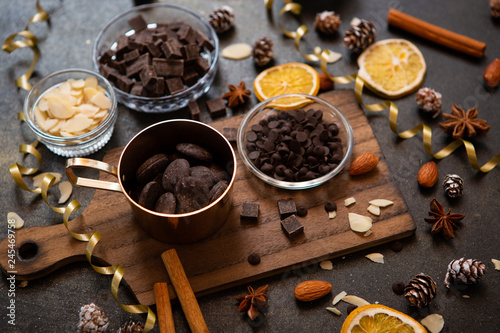 chocolates, ingredients on black table © Cyrena111