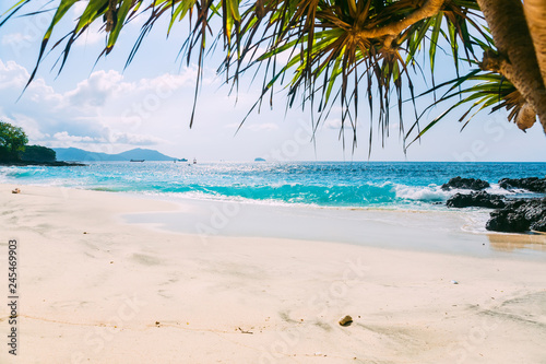 Fototapeta Naklejka Na Ścianę i Meble -  Tropical beach with sand and blue ocean wave in island