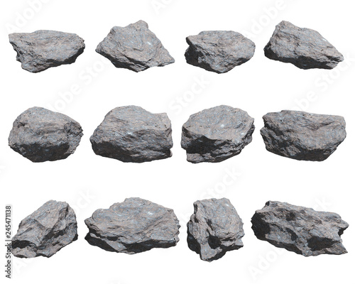 Rocks set isolated on white background.