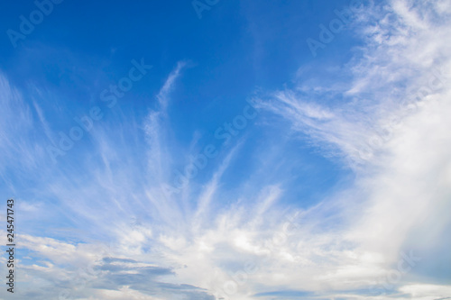 Blue sky with white clouds  clear blue sky with plain white cloud with space for text background