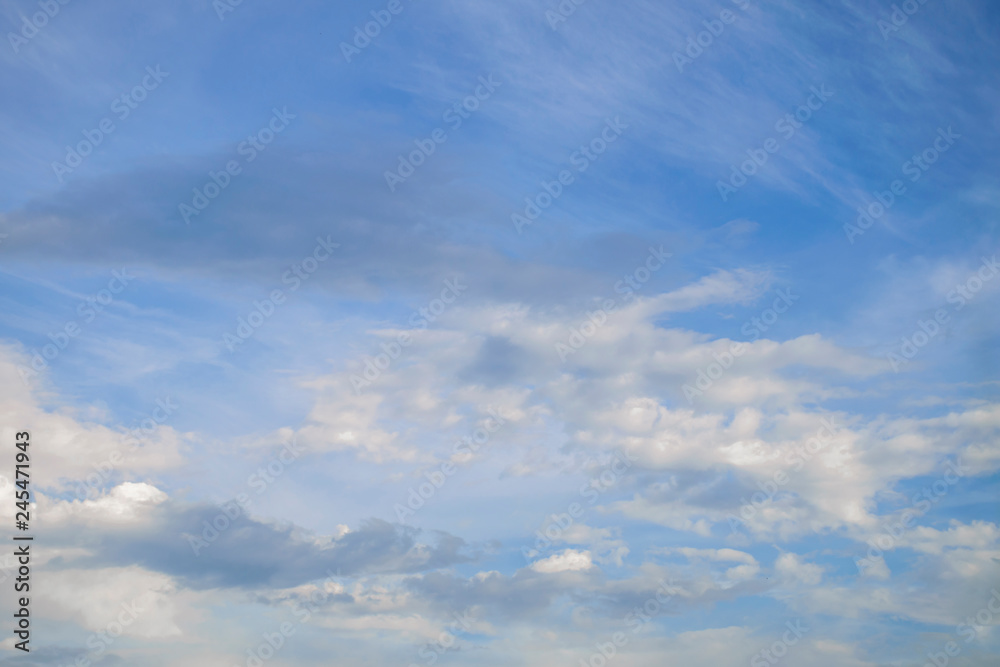 Blue sky with white clouds, clear blue sky with plain white cloud with space for text background