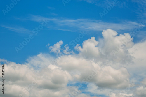 Blue sky with white clouds, clear blue sky with plain white cloud with space for text background.