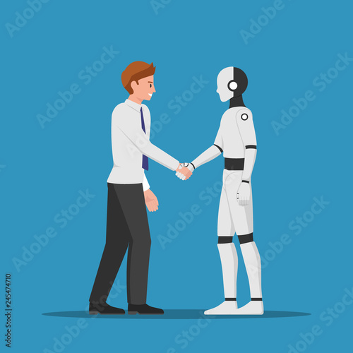Businessman shaking hand with AI robot