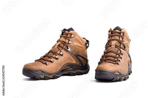 Isolated, Couple brown men's hiking shoes.