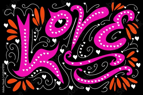Retro Hippie Hand drawn scribble chalk board LOVE HEARTS I love you  typography script design