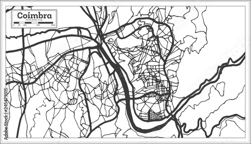 Coimbra Portugal City Map in Retro Style. Outline Map.