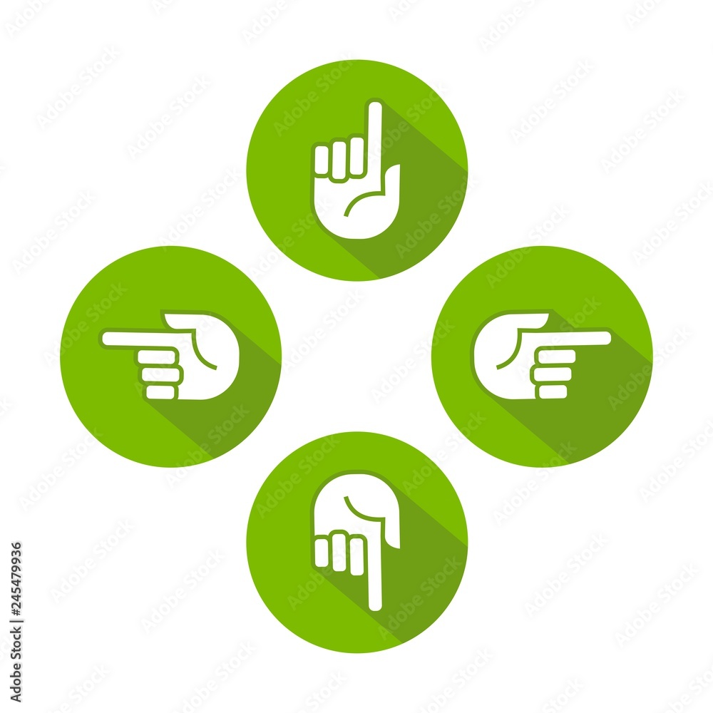 Green buttons hint move. Vector image, long shadow. Green buttons hint move. Vector image, long shadow.