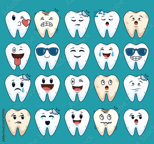 set teeth care treatment with dental medicine
