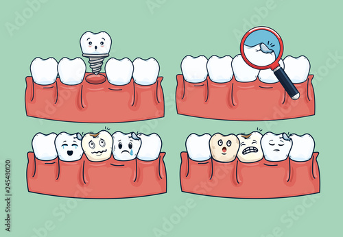 set dentistry treatment hygiene with medical equipment