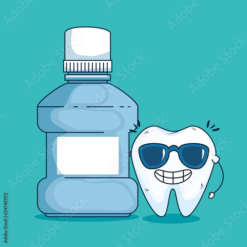 tooth care with sunglasses and medical toothwash