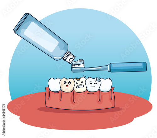 teeth care with toothpaste and toothbrush tool