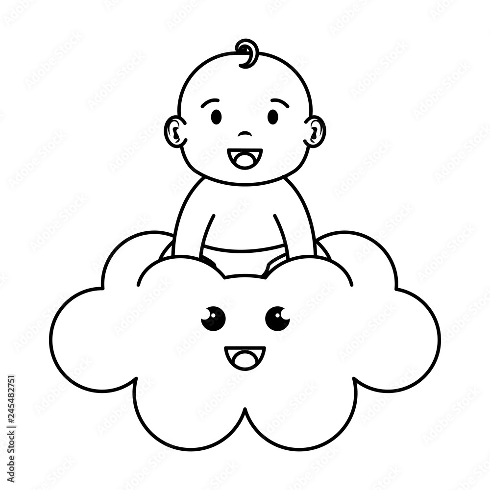cute and little boy baby in cloud
