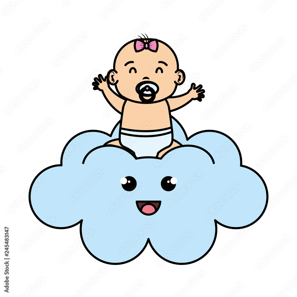 Obraz premium cute and little girl baby in cloud