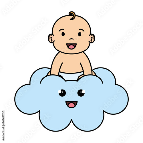 cute and little boy baby in cloud