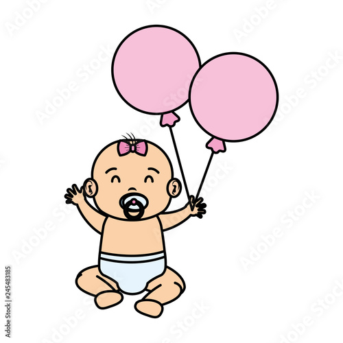 cute and little girl baby with balloons helium © Gstudio