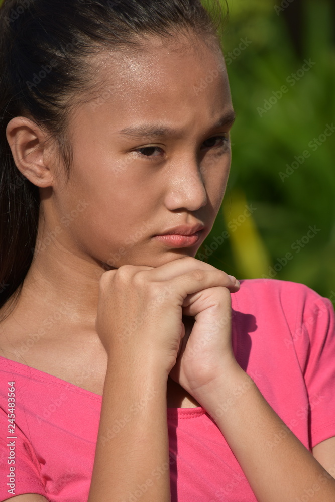 Youthful Asian Female Youngster Thinking
