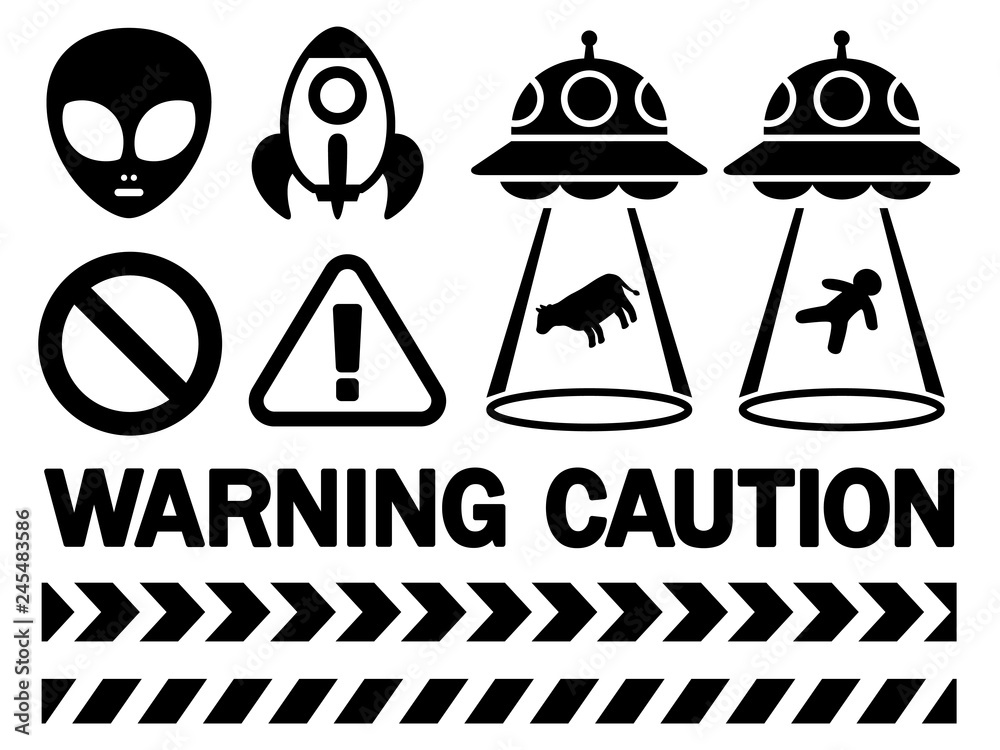 Ufo 宇宙人 ロケット アブダクション 警告サイン アイコンセット Stock Vector Adobe Stock