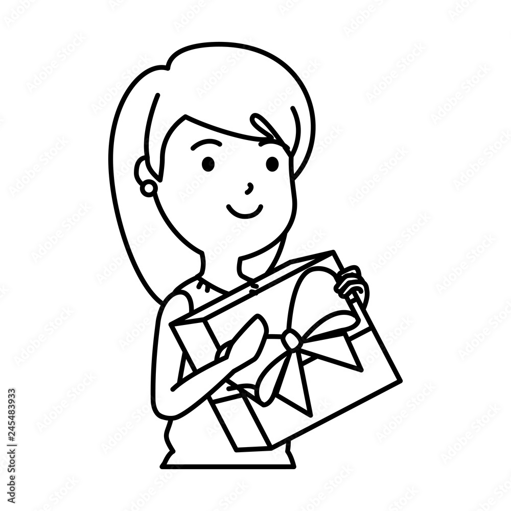 beautiful and young woman with gift