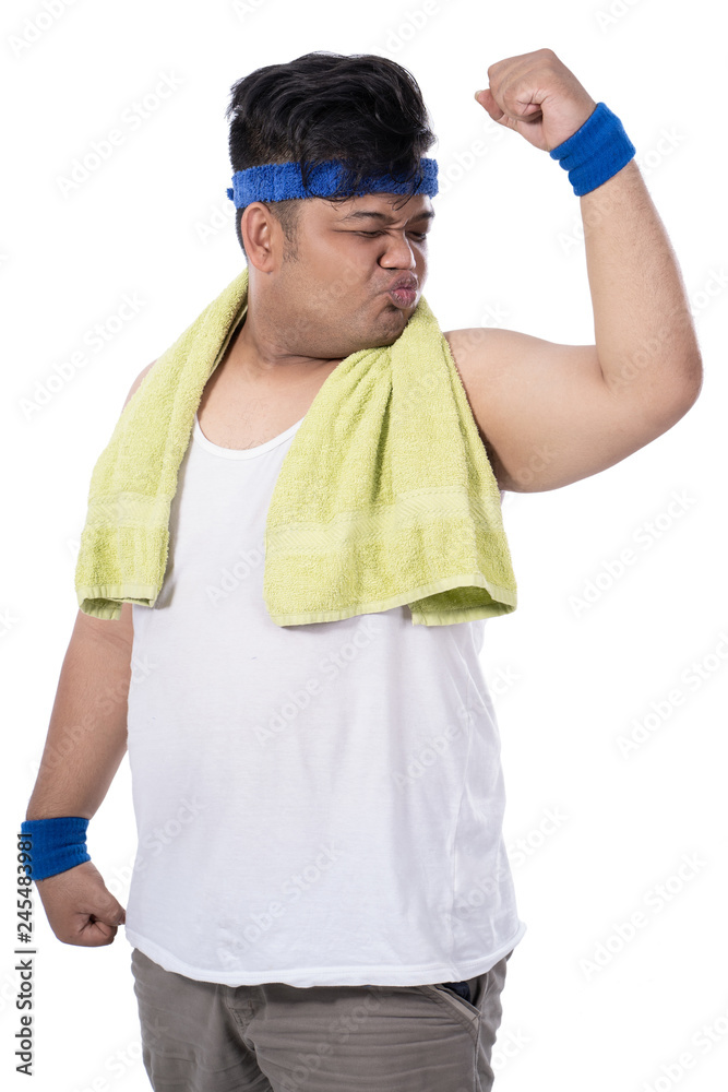 Premium Photo | Happy overweight man with big belly and tattoos in sports  wear posing on white background