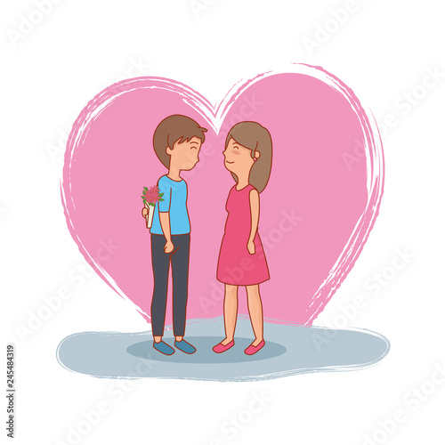 couple lovers hiding bouquet of roses