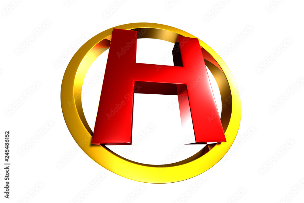 Obraz premium H red circle around,H 3d white background.