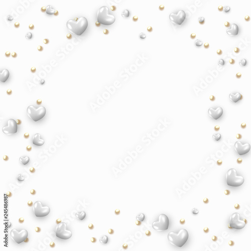 Background with white hearts and round beads