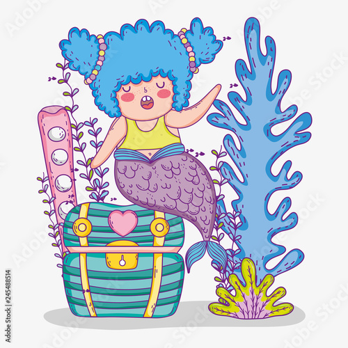mermaid woman with coffer and seaweed plants