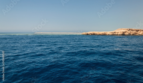 Sinai mountains and picturesque landscapes of the red sea in Egypt. Boat trip on the red sea