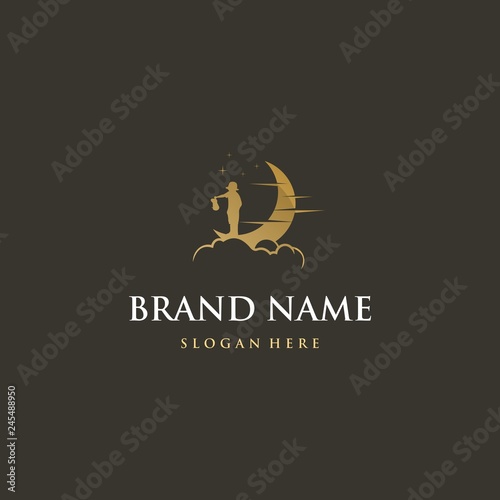 Human Dream Moon Illustration Creative Icon Logo, Little Kids Reach Dreams logo with Moon symbol