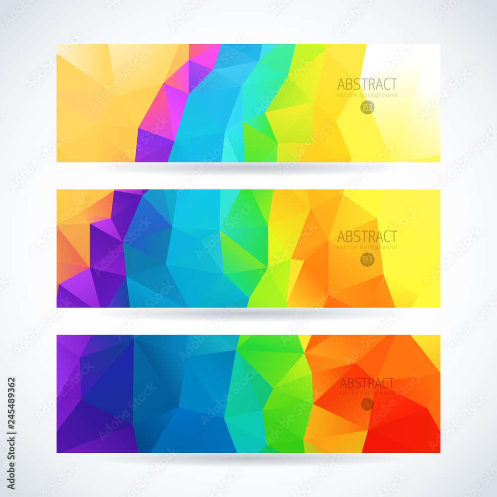 Vector design template set of banner or header with rainbow triangle colorful background