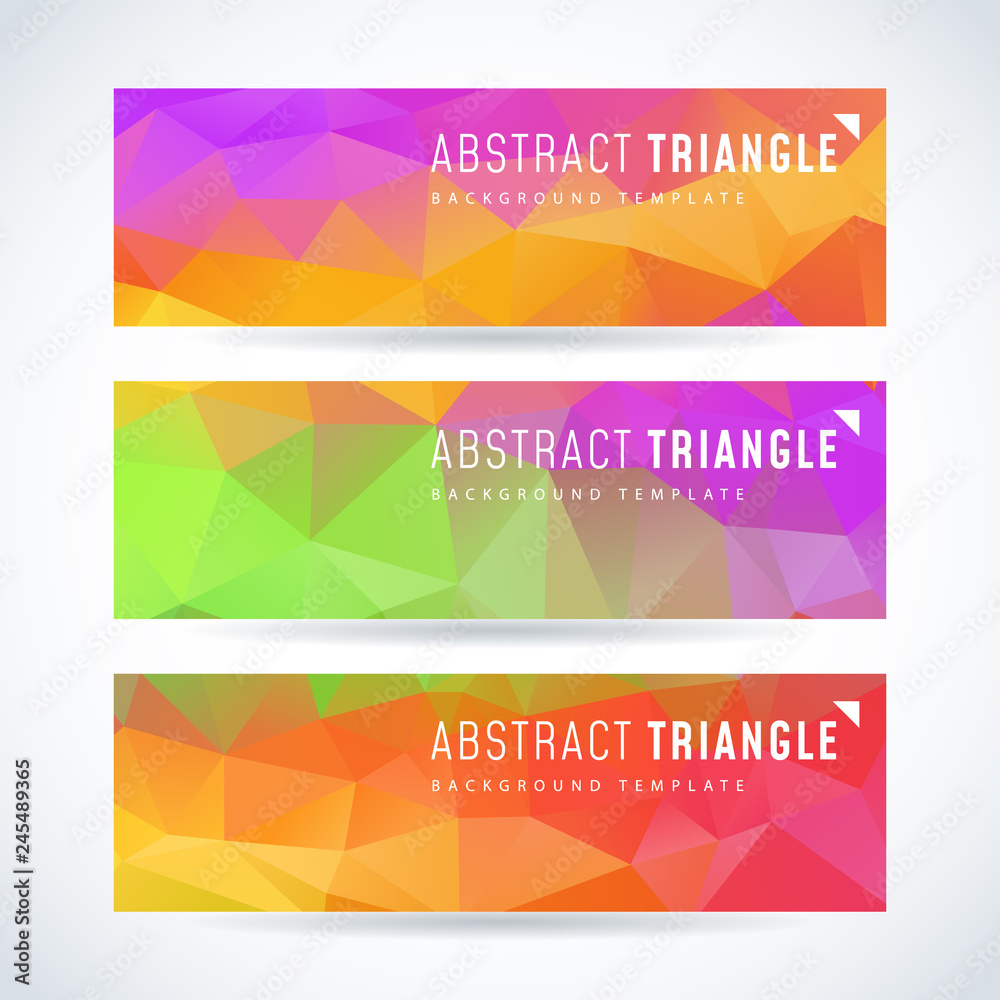 Vector design template set of banner or header with rainbow triangle colorful background