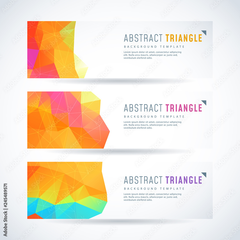 Fototapeta premium Vector design template set of banner or header with rainbow triangle colorful background