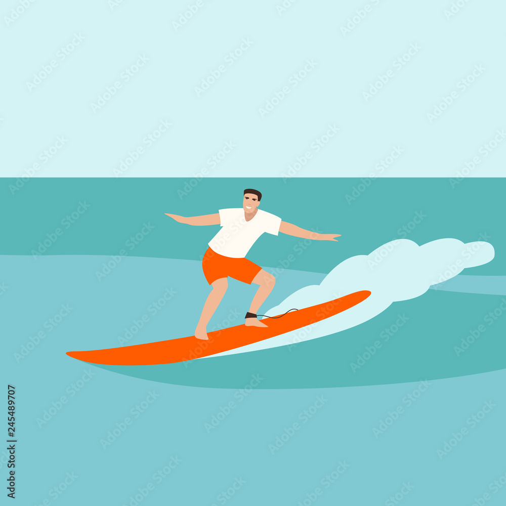 man to surf, vector illustration ,flat style, profile