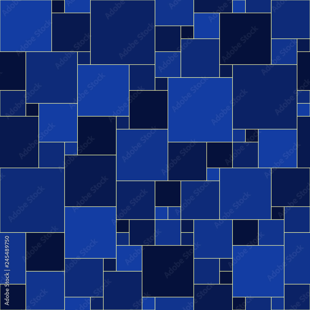 blue squares with yellow lines. vector seamless pattern. simple geometric shapes. textile paint. repetitive background. fabric swatch. wrapping paper