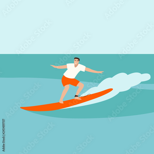 man to surf, vector illustration ,flat style, profile