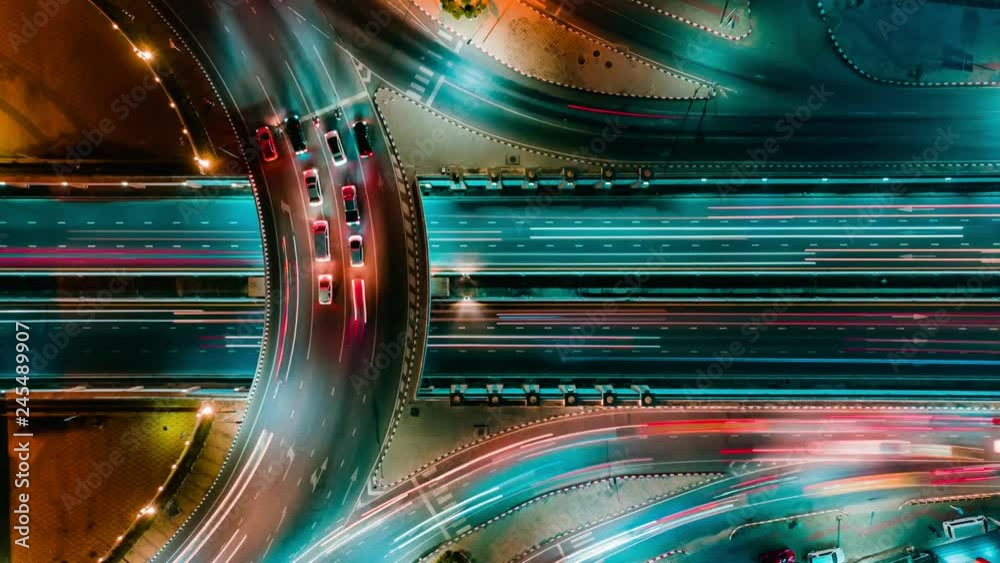 Time lapse expressway top view, Circl Road traffic an important infrastructure in Bangkok Thailand