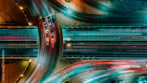 Time lapse expressway top view, Circl Road traffic an important infrastructure in Bangkok Thailand