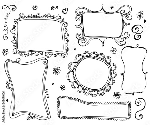 Hand drawn vector border line frame elements set 