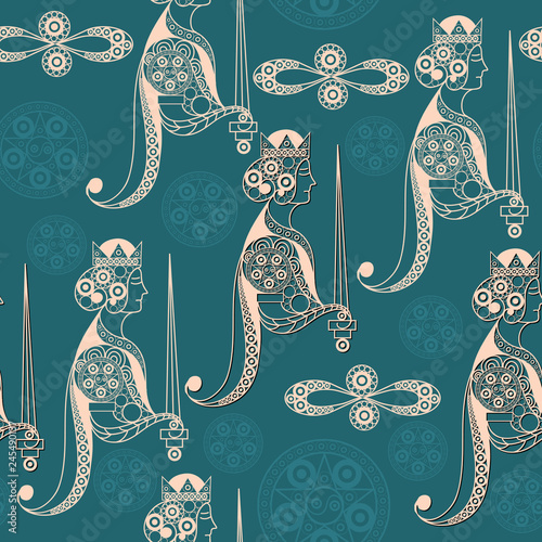 Seamless texture with Tarot cards 7
