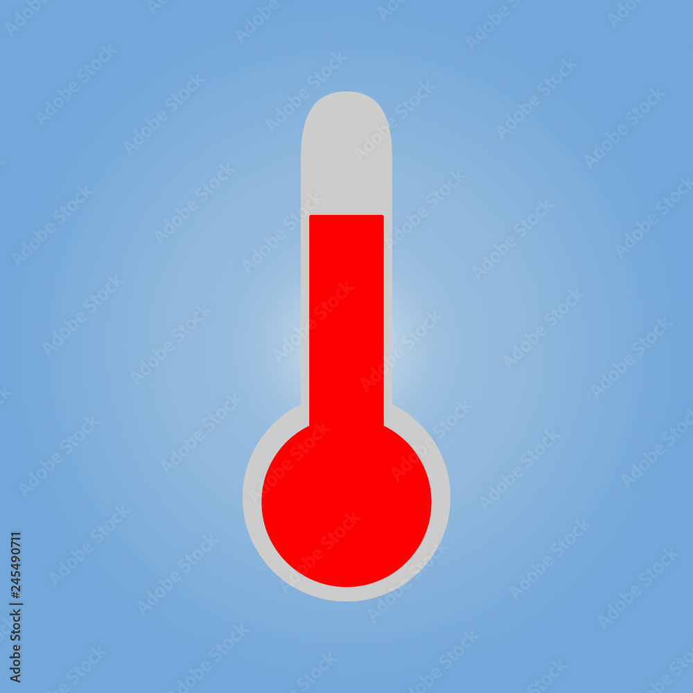 Thermometer icon. Hot. Flat style on a blue background Thermometer icon. Hot. Flat style on a blue background