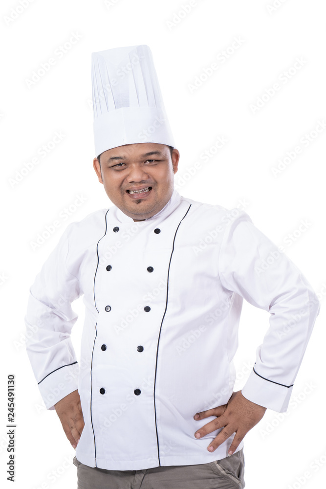portrait of young male chef standing confident pose look at a front of the camera portrait of young male chef standing confident pose look at a front of the camera