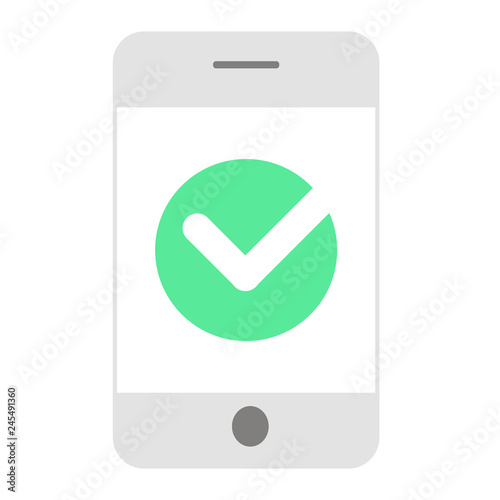 Image vector of flat smarphone with right approve icon