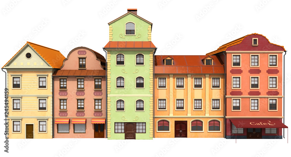 Stylized buildings to old European architecture