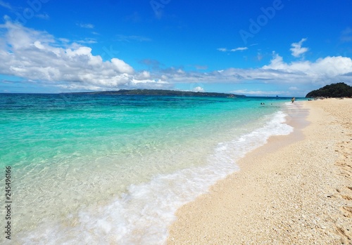 Beautiful Puka beach and blue sky at Boracay Island  Philippines.