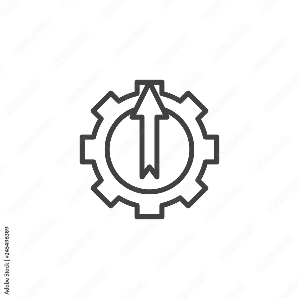 Gear with arrow up line icon. linear style sign for mobile concept and web design. Industrial business progress arrow outline vector icon. Symbol, logo illustration. Pixel perfect vector graphics Gear with arrow up line icon. linear style sign for mobile concept and web design. Industrial business progress arrow outline vector icon. Symbol, logo illustration. Pixel perfect vector graphics