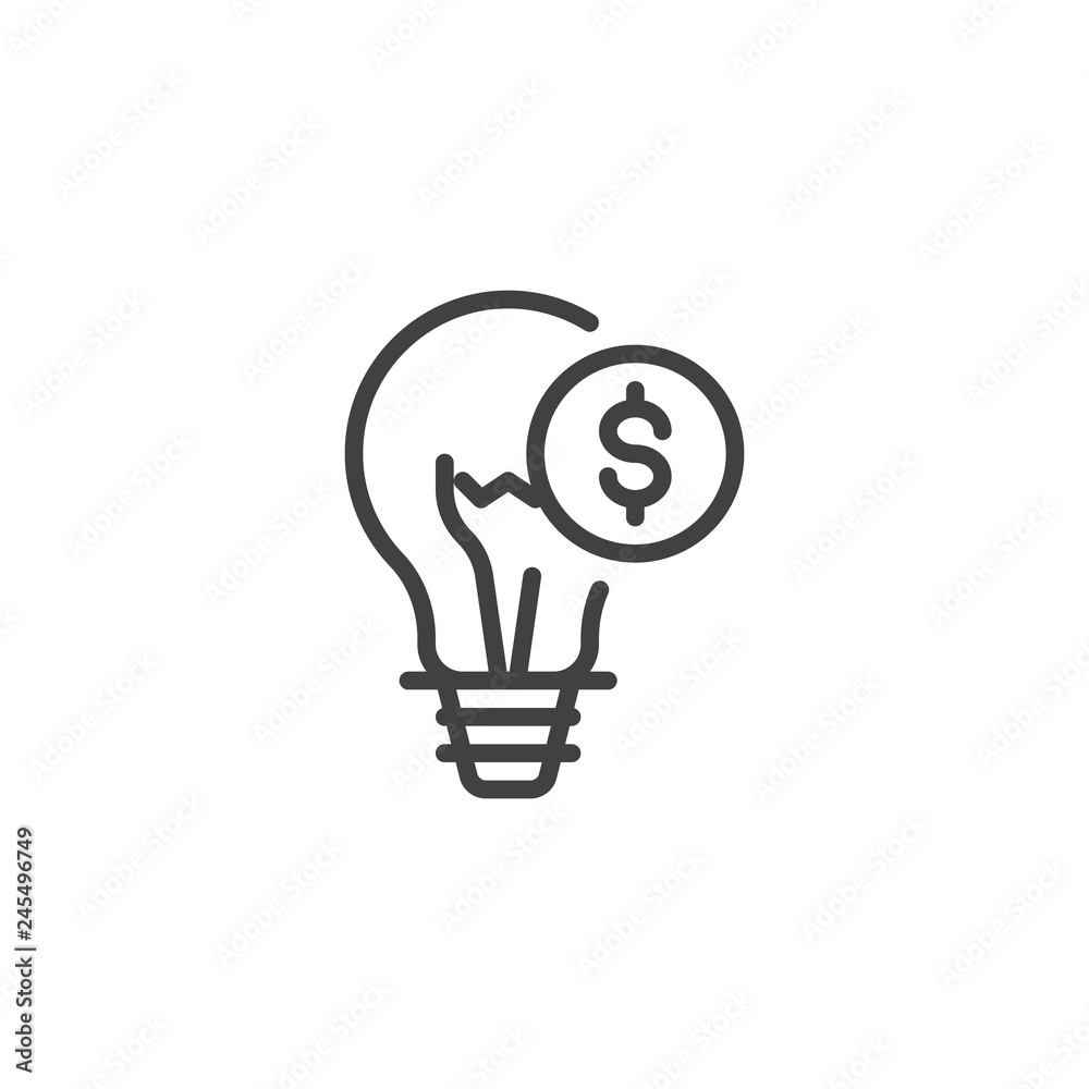 Business idea line icon. linear style sign for mobile concept and web design. Light bulb with dollar outline vector icon. Symbol, logo illustration. Pixel perfect vector graphics Business idea line icon. linear style sign for mobile concept and web design. Light bulb with dollar outline vector icon. Symbol, logo illustration. Pixel perfect vector graphics