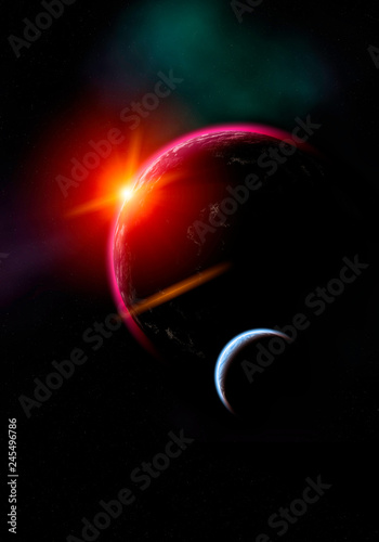 Fototapeta Naklejka Na Ścianę i Meble -  Digital recreation of planets and star in outer space