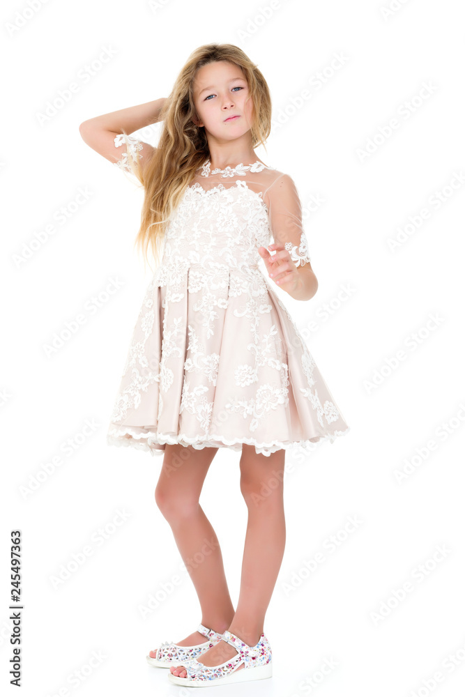 Little girl in an elegant dress.